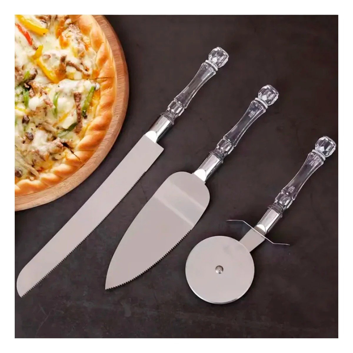 PACK12 UTENSILIOS 3 PIEZAS CUCHILLO ESPATULA CORTADOR MANGO ACRILICO COCINA Y+PAPEL REGALO - 5