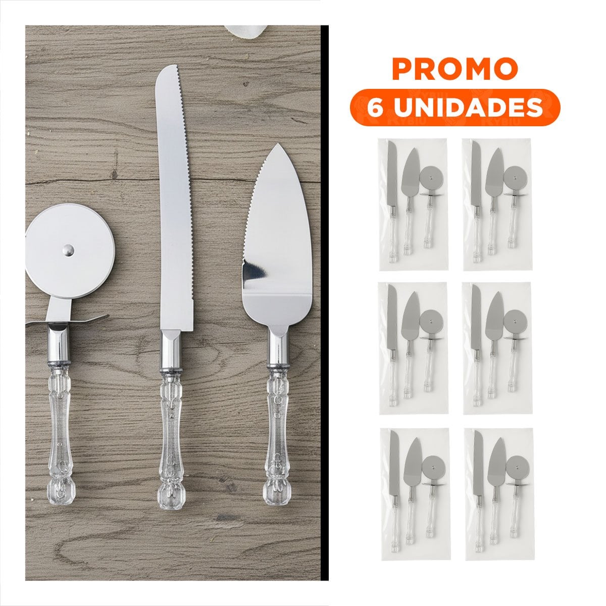 PACK6 ACCESORIOS 3 PIEZAS CUCHILLO ESPATULA CORTADOR MANGO ACRILICO RAPIDA Y+REGALO STICKER - 1