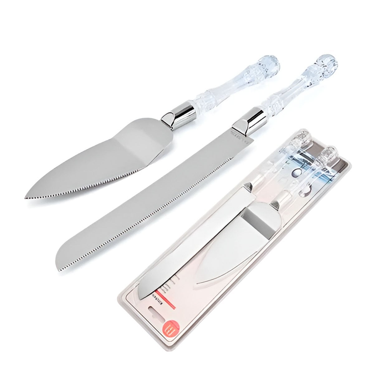 SET DE PASTEL Y PIZZA 3 PIEZAS CUCHILLO ESPATULA CORTADOR MANGO ACRILICO Y+LIGAS REGALO - 5