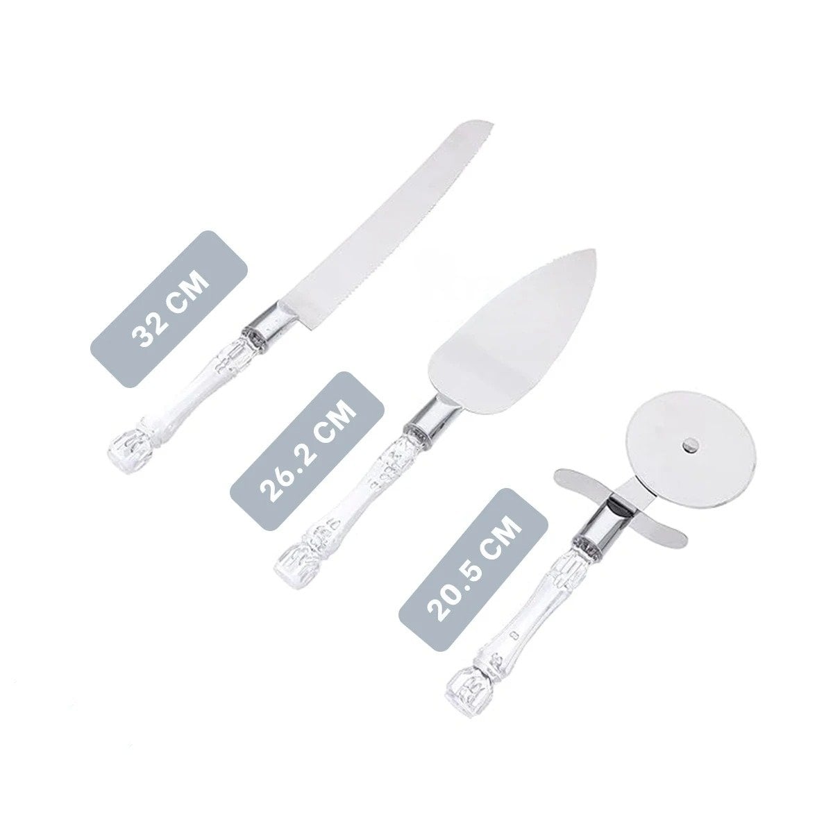 SET DE PASTEL Y PIZZA 3 PIEZAS CUCHILLO ESPATULA CORTADOR MANGO ACRILICO COCINA - 4