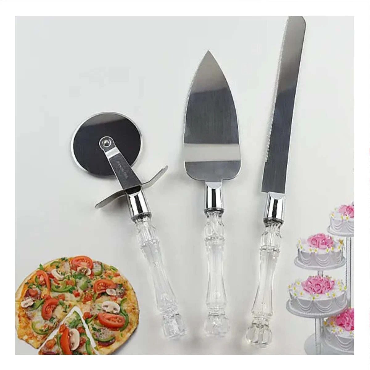 PACK6 ACCESORIOS 3 PIEZAS CUCHILLO ESPATULA CORTADOR MANGO ACRILICO USO DIARIO - 3