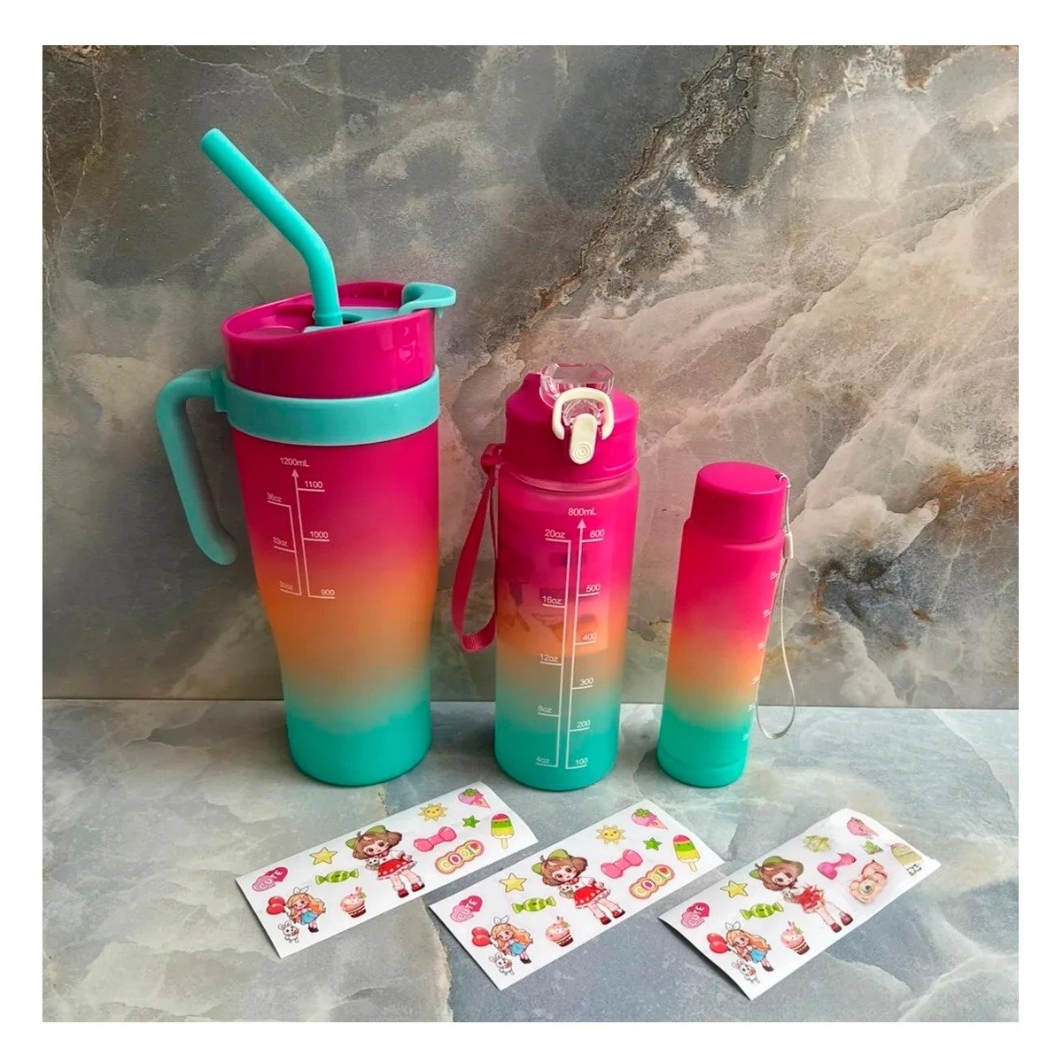 TOMATODO TRIO TRICOLOR 1200ML 800ML 300ML CON STICKER 2D FACIL DE USAR - 5