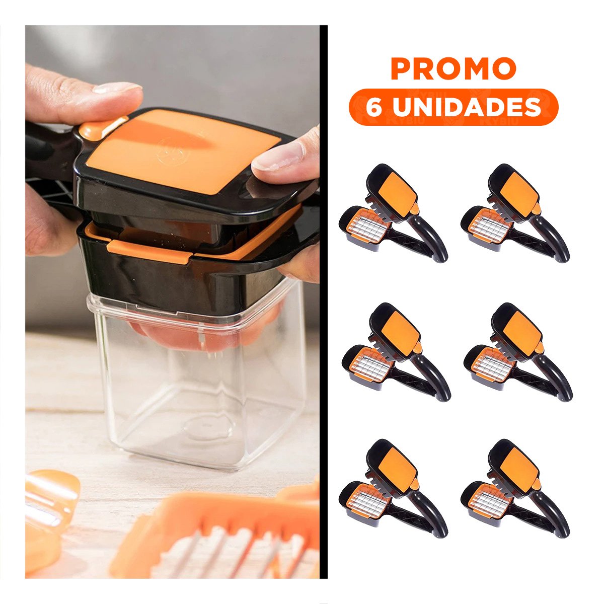 PACK6 EQUIPO PICADOR DE FRUTAS Y VERDURAS NEGRO Y NARANJA USO DIARIO CORTES Y+REGALO STICKER - 1