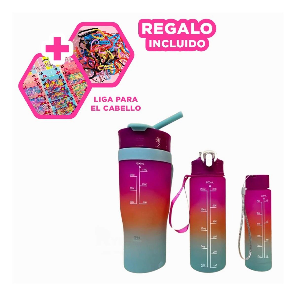 TOMATODO TRIO TRICOLOR 1200ML 800ML 300ML CON STICKER 2D FACIL DE LIMPIAR Y+LIGAS REGALO - 2
