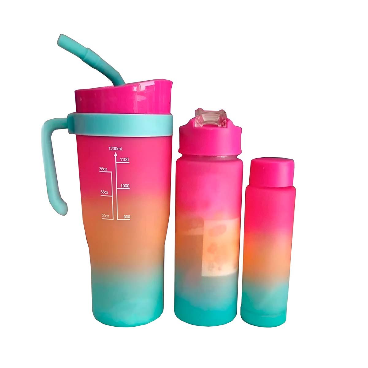 TOMATODO TRIO TRICOLOR 1200ML 800ML 300ML CON STICKER 2D FACIL DE LIMPIAR Y+LIGAS REGALO - 5