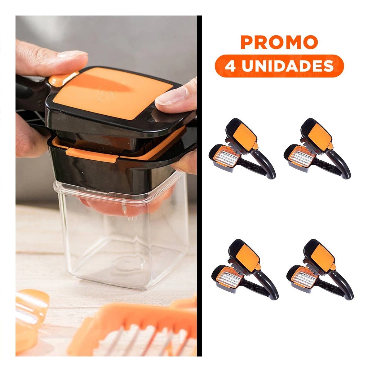 PACK4 APARATO PICADOR DE FRUTAS Y VERDURAS NEGRO Y NARANJA CORTES UNIFORMES - 1
