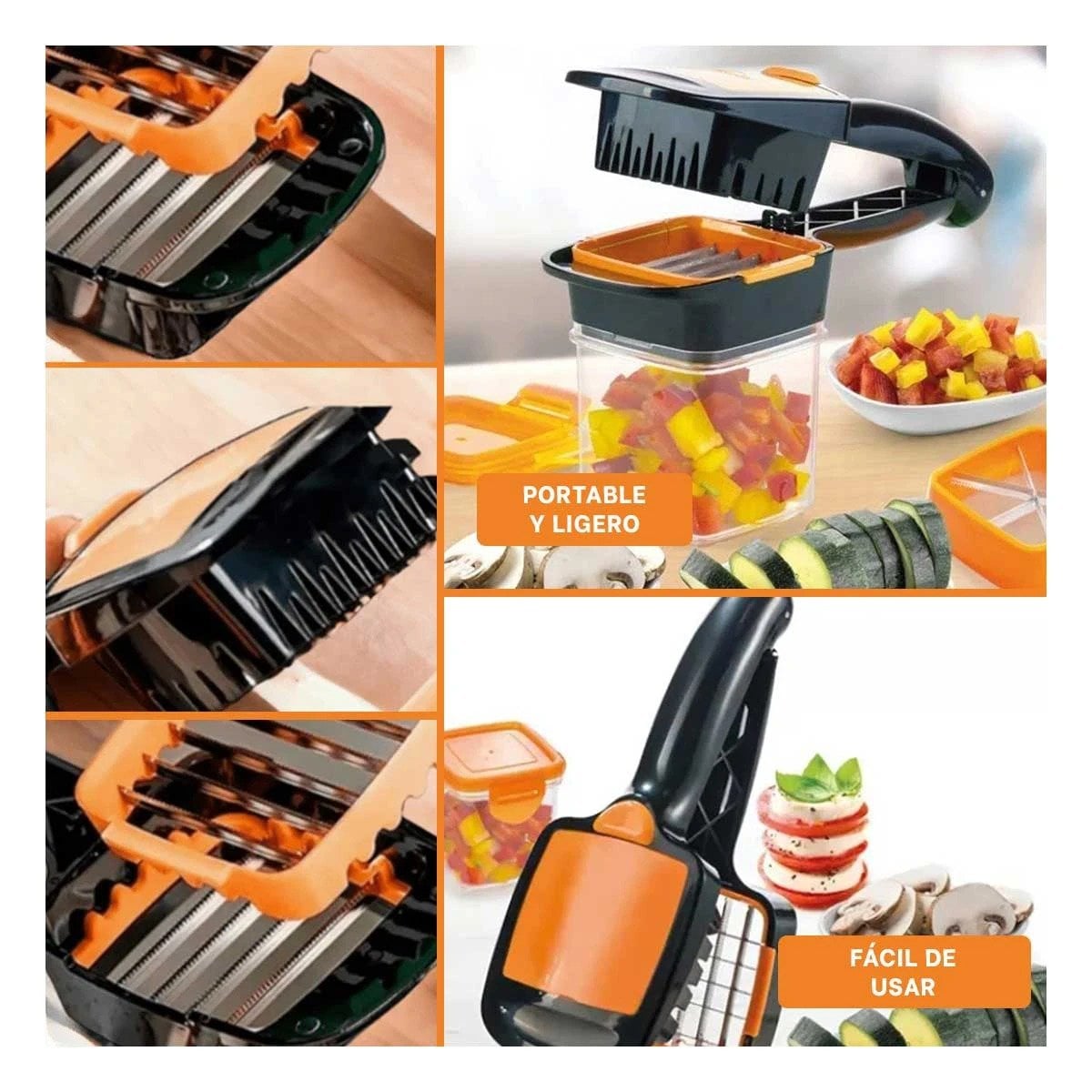 PICADOR MULTIFUNCIONAL DE FRUTAS Y VERDURAS NEGRO Y NARANJA PARA CORTES UNIFORMES Y+POST IT - 2