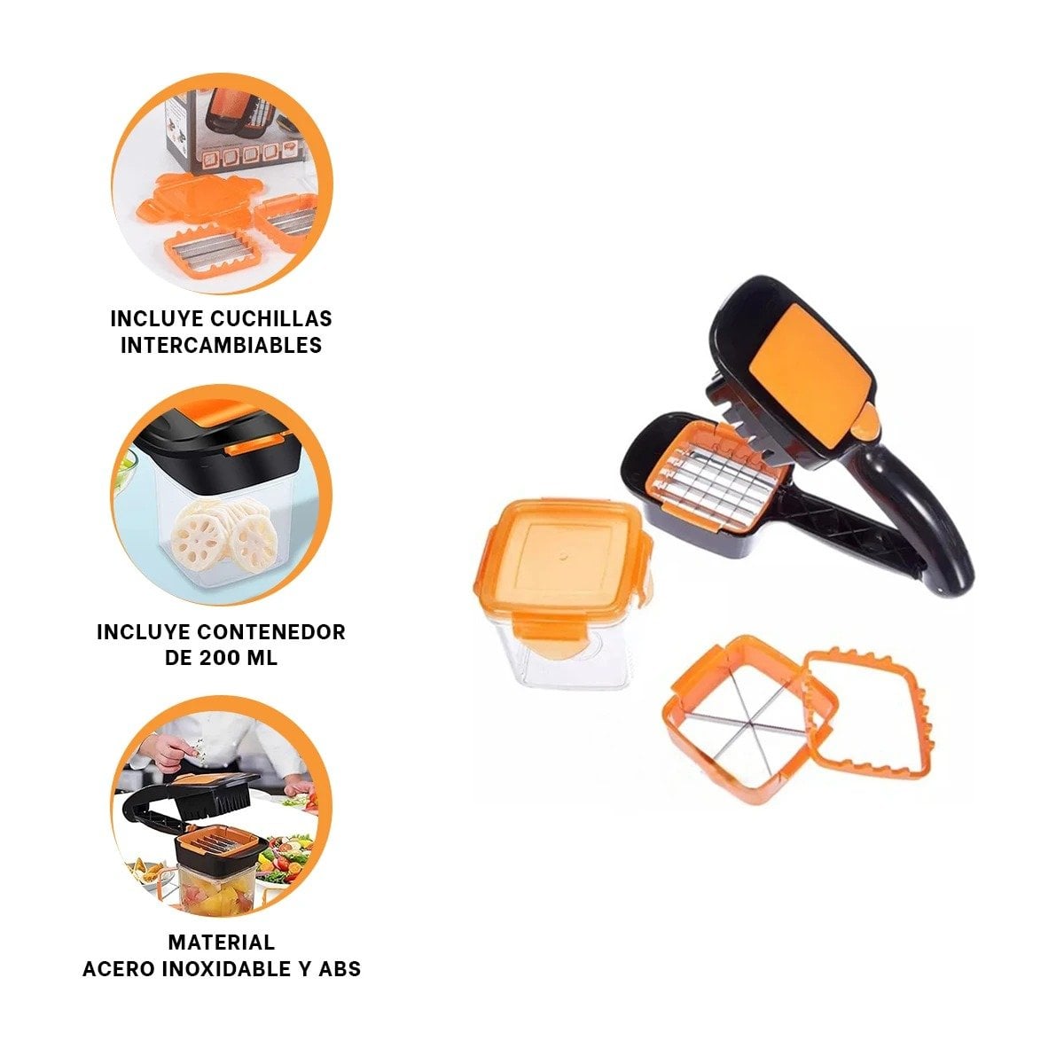PICADOR MULTIFUNCIONAL DE FRUTAS Y VERDURAS NEGRO Y NARANJA PARA CORTES UNIFORMES Y+POST IT - 5
