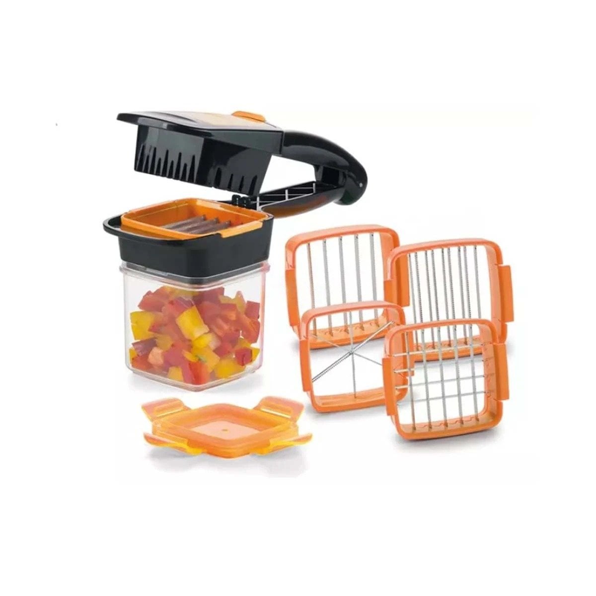 PICADOR MULTIFUNCIONAL DE FRUTAS Y VERDURAS NEGRO Y NARANJA PARA USO DIARIO Y+LIGAS REGALO - 5