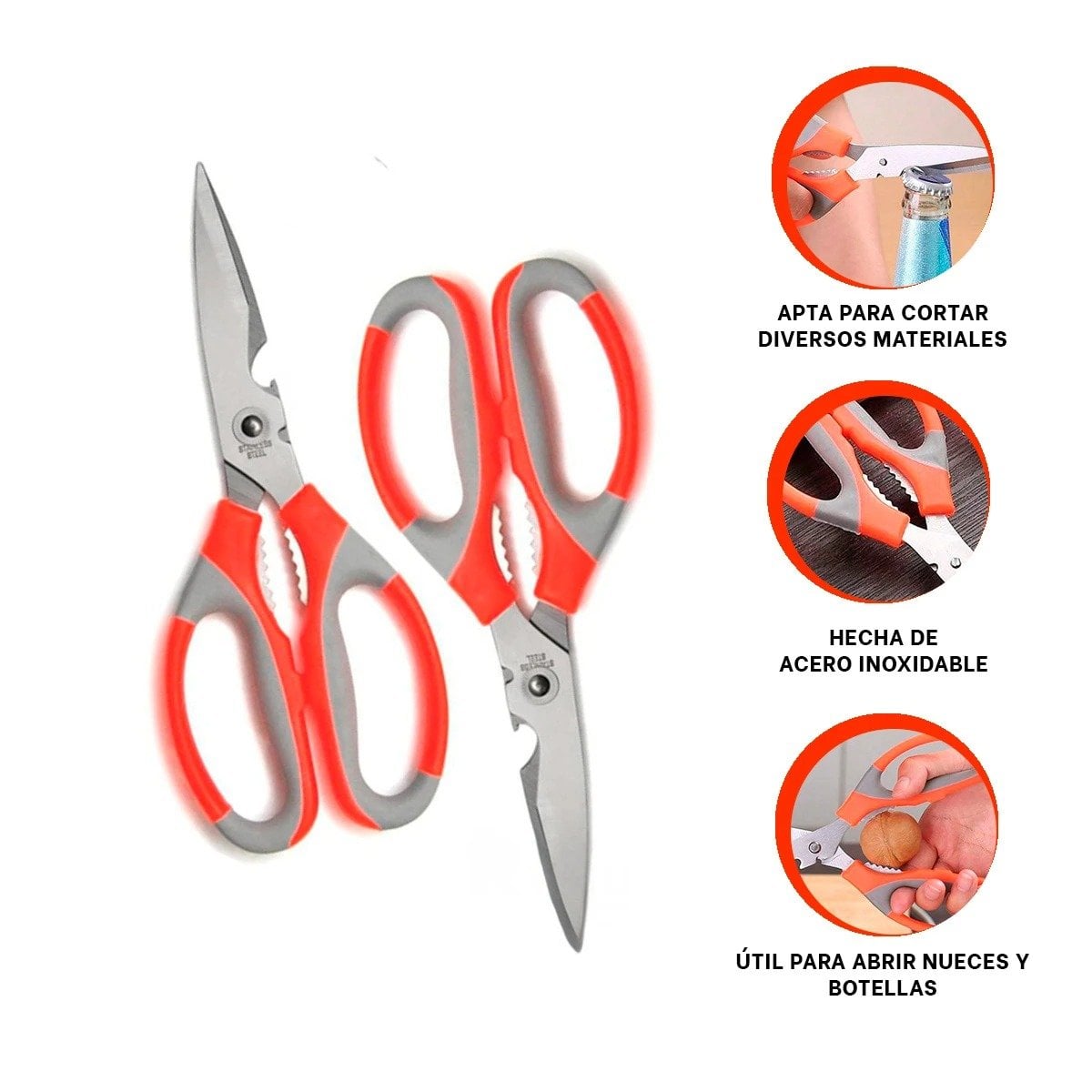 TIJERA DE COCINA 3 EN 1 NARANJA ABRIDOR DE NUECES Y CORTADOR PRACTICO Y+PAPEL REGALO - 5