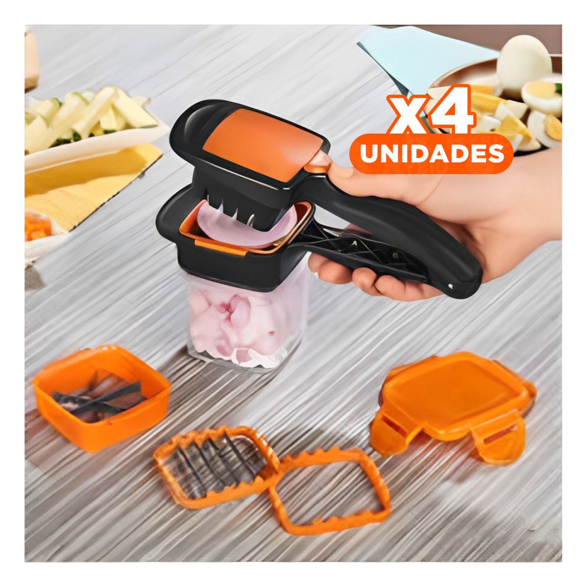 PACK4 EQUIPO PICADOR DE FRUTAS Y VERDURAS NEGRO Y NARANJA COCINA FACIL RAPIDA Y+REGALO STICKER - 1