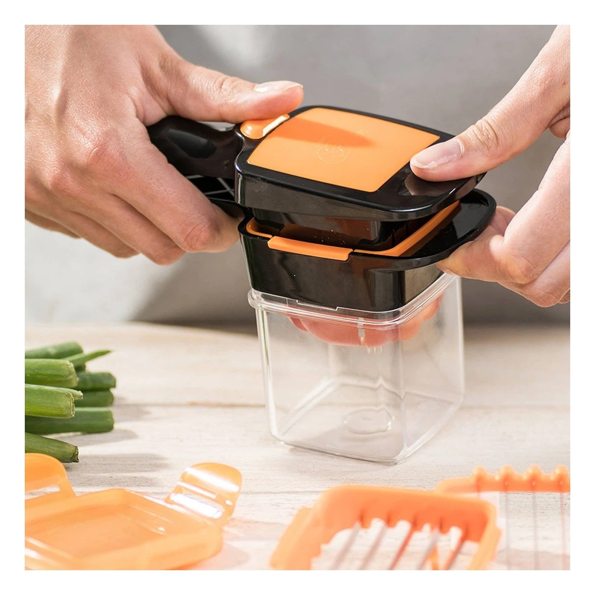 PACK4 EQUIPO PICADOR DE FRUTAS Y VERDURAS NEGRO Y NARANJA COCINA FACIL RAPIDA Y+REGALO STICKER - 5