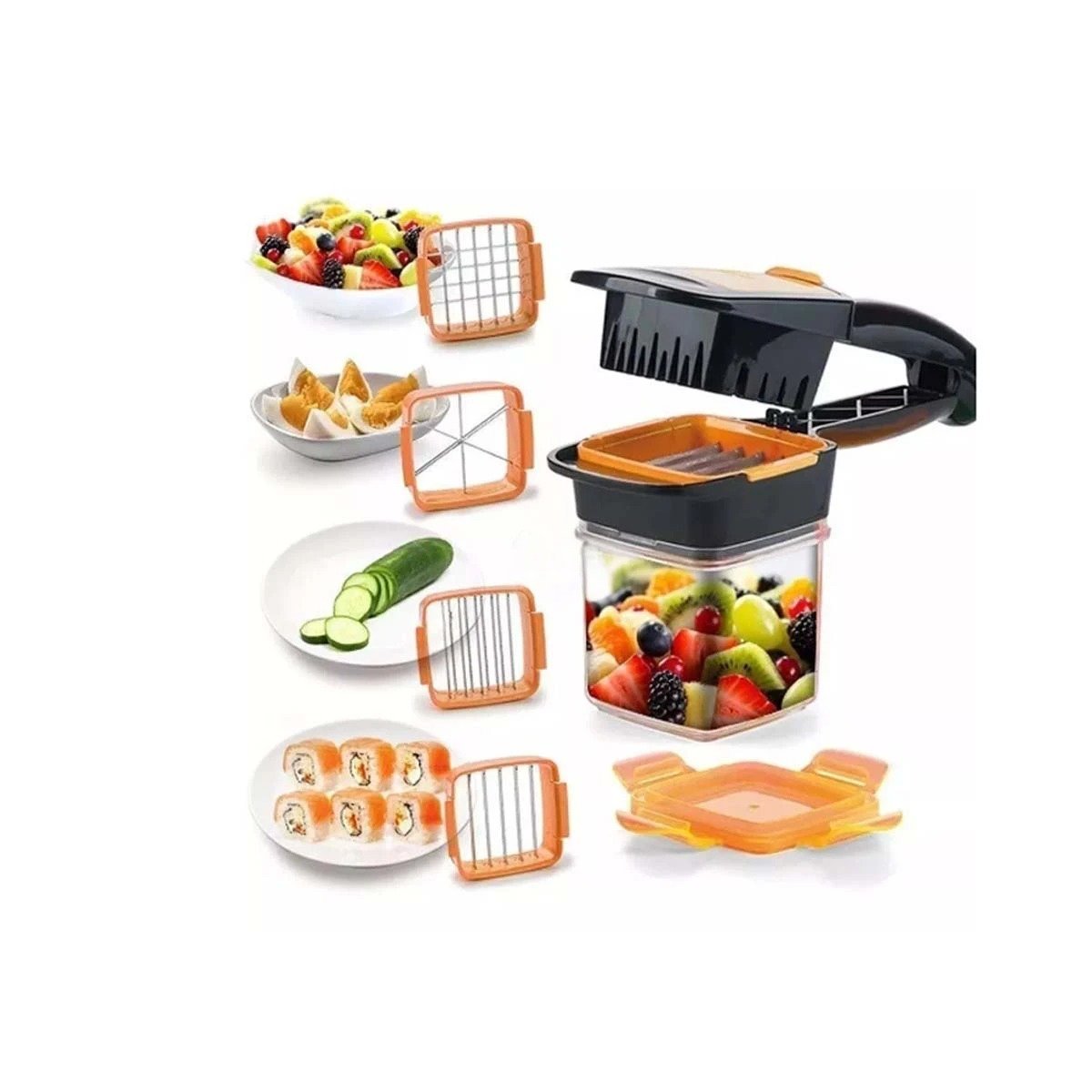 PICADOR MULTIFUNCIONAL DE FRUTAS Y VERDURAS NEGRO Y NARANJA PARA PREPARACION Y+REGALO STICKER - 1