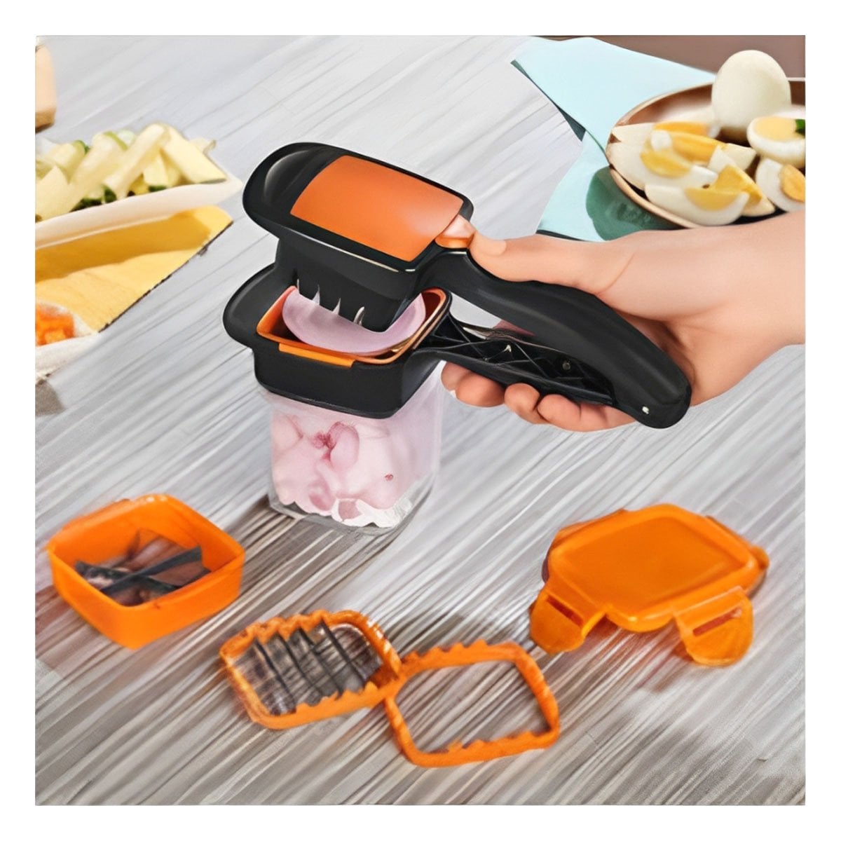 PICADOR MULTIFUNCIONAL DE FRUTAS Y VERDURAS NEGRO Y NARANJA PARA PREPARACION Y+REGALO STICKER - 5
