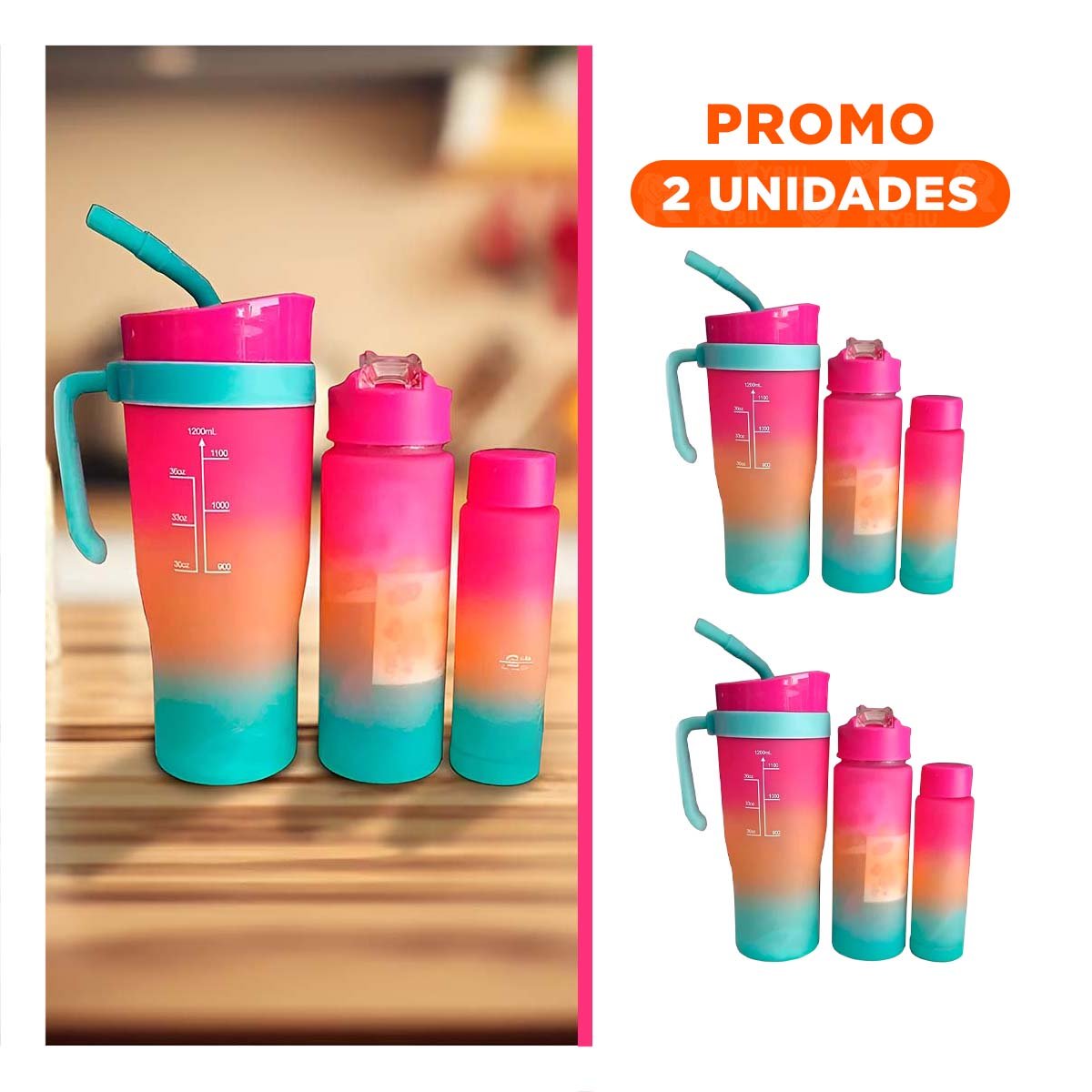 PACK2 SET TRIO TRICOLOR 1200ML 800ML 300ML FACIL DE LIMPIAR Y RAPIDO Y+REGALO STICKER - 1