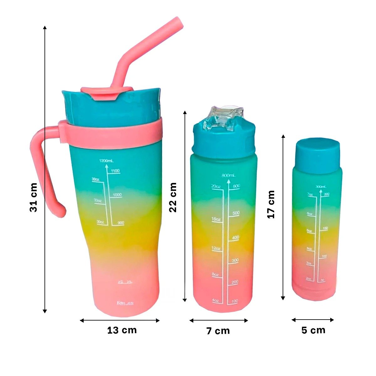 TOMATODO TRIO TRICOLOR VERDE AMARILLO ROSADO 1200ML 800ML 300ML LIMPIABLE Y+REGALO STICKER - 4