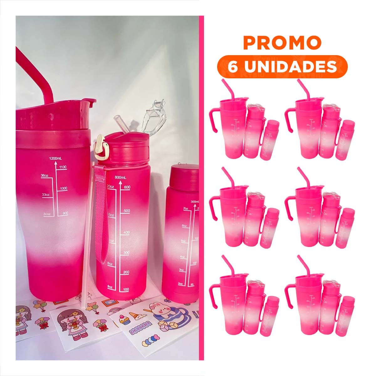 PACK6 EQUIPO TRIO TRICOLOR FUCSIA Y BLANCO CON STICKER 2D RAPIDO FACIL USO Y+REGALO STICKER - 1