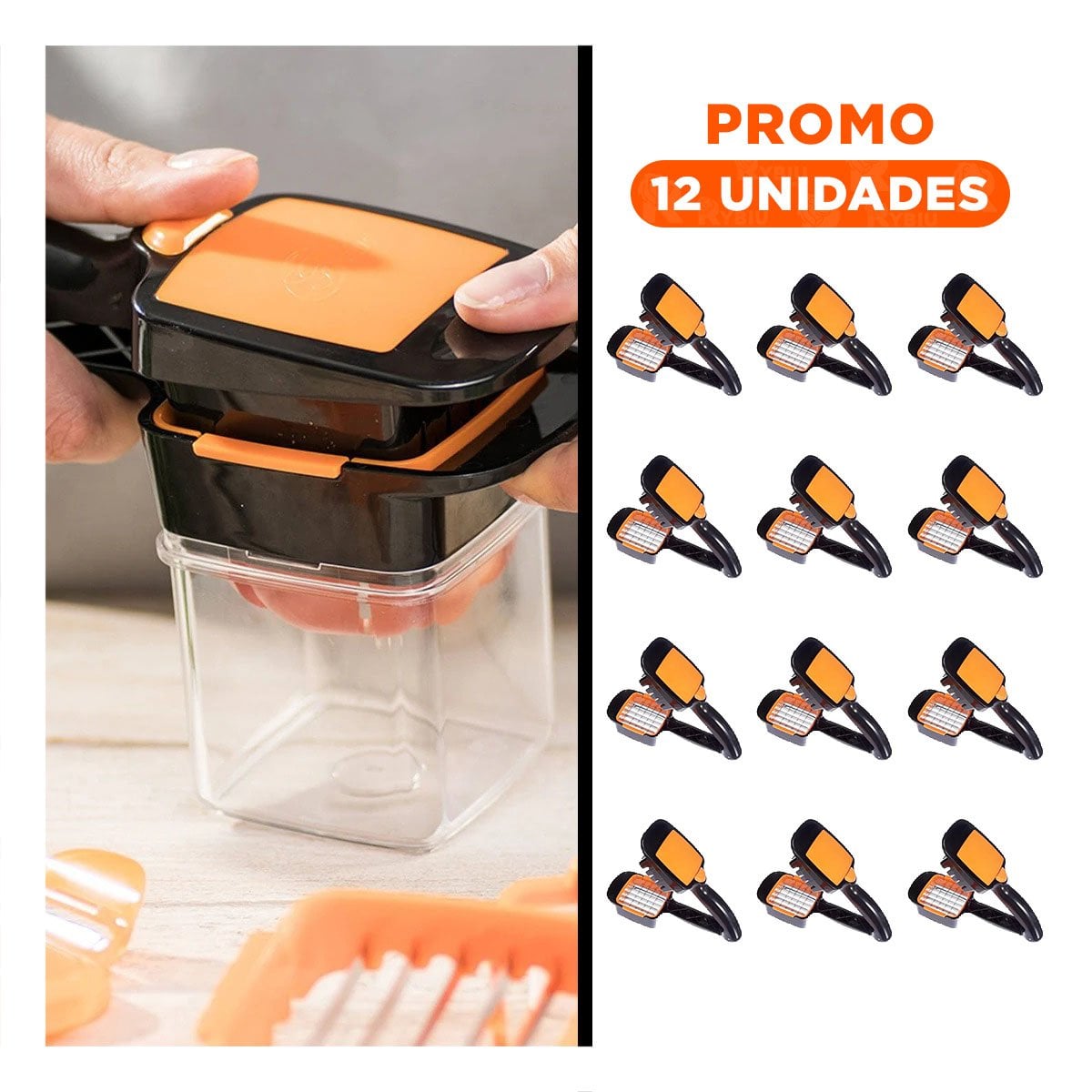 PACK12 EQUIPO PICADOR DE FRUTAS Y VERDURAS NEGRO Y NARANJA PREPARACION RAPIDA - 1