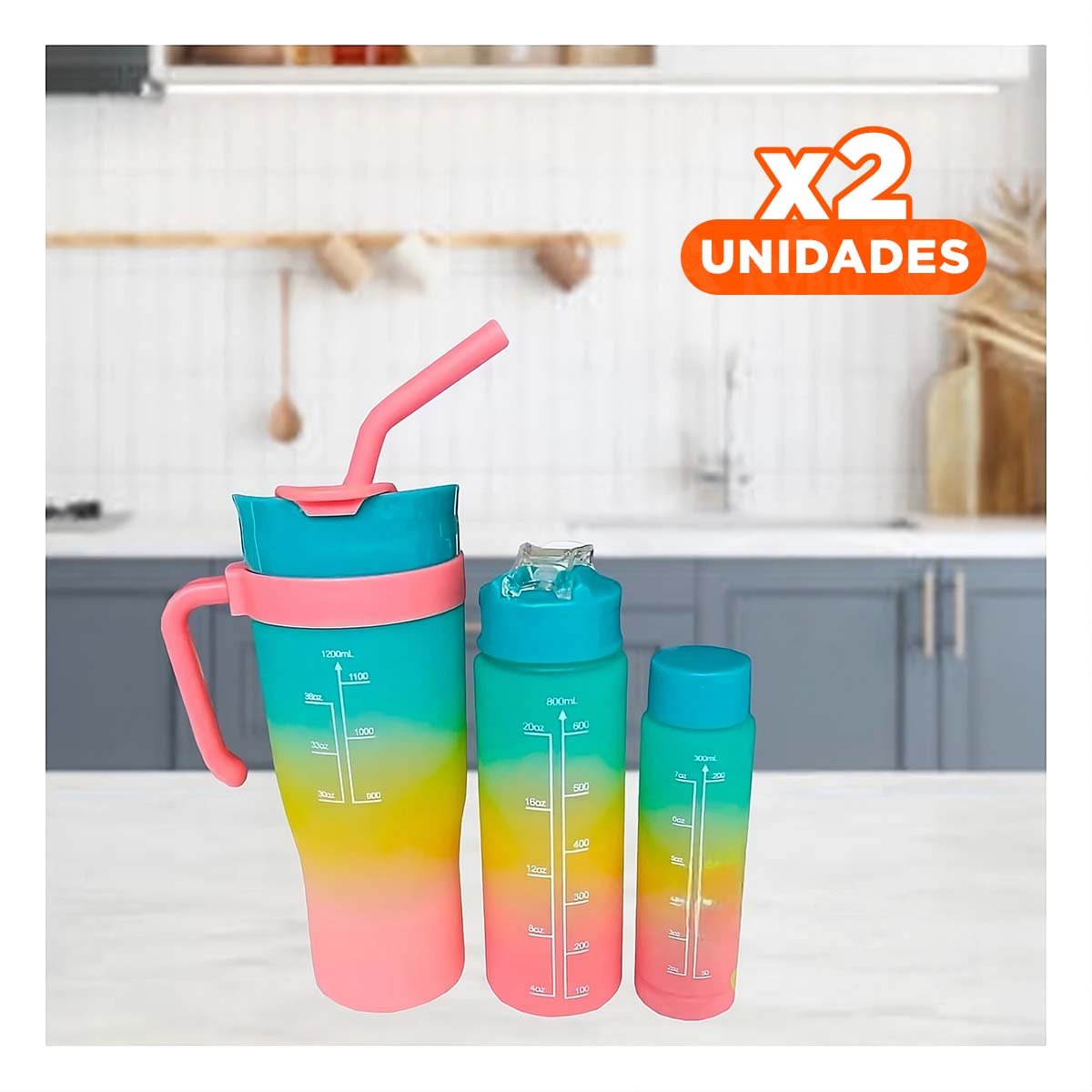 PACK2 SET TRIO TRICOLOR VERDE AMARILLO ROSADO 1200ML 800ML 300ML FACIL USO PRACTICO - 1