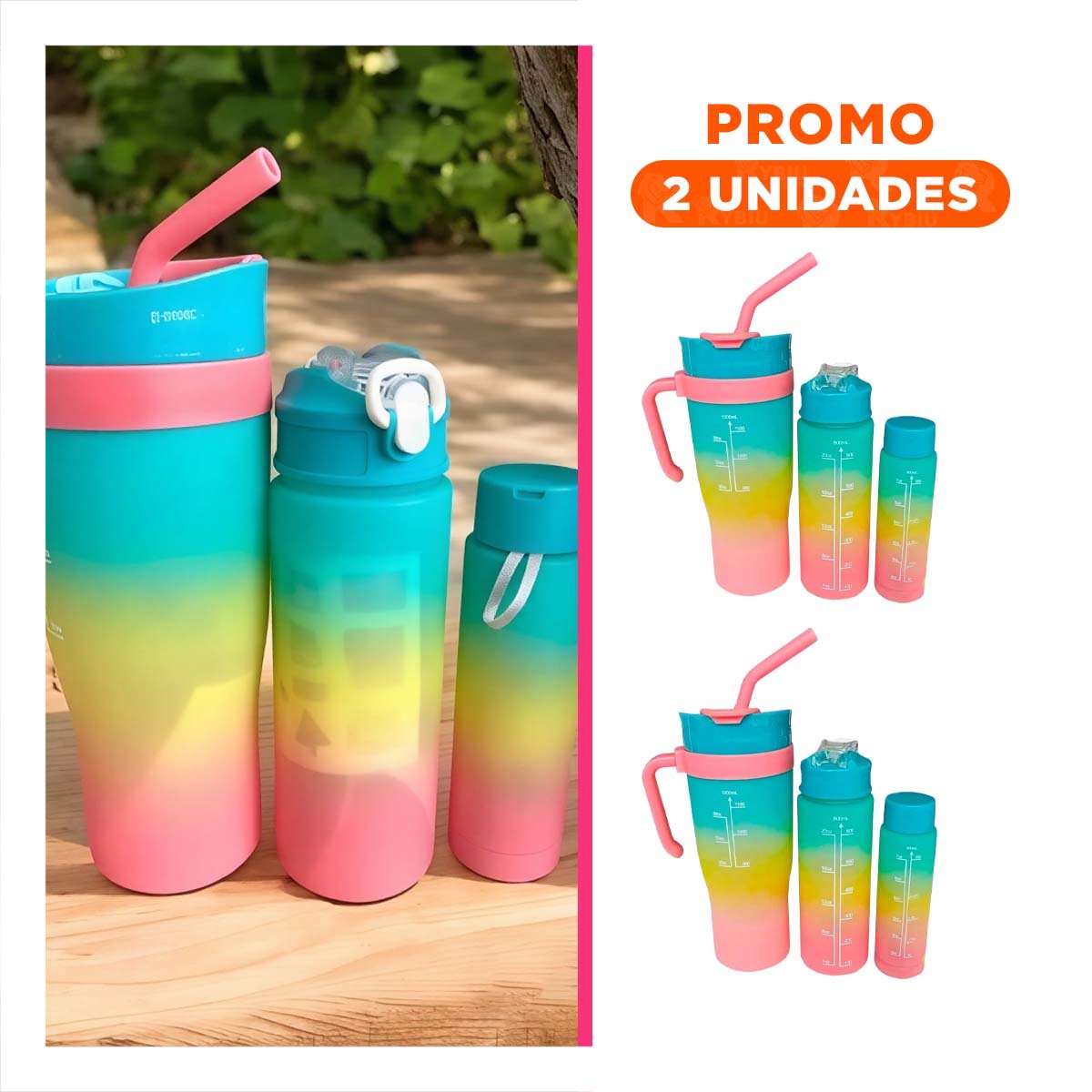 PACK2 SET TRIO TRICOLOR VERDE AMARILLO ROSADO 1200ML 800ML 300ML FACIL LIMPIAR Y+REGALO STICKER - 1