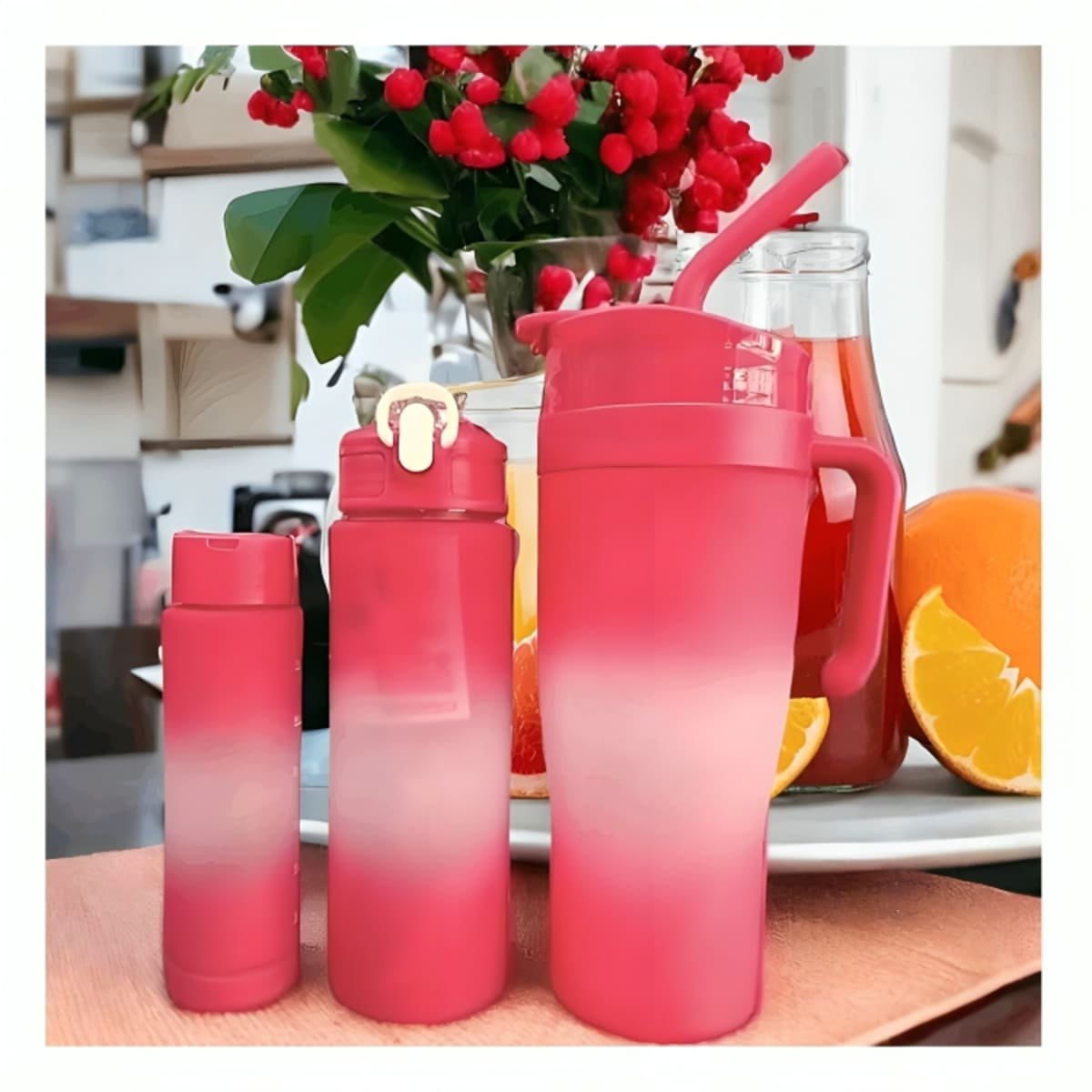 TOMATODO TRIO TRICOLOR FUCSIA Y BLANCO CAPACIDAD TRIO PRACTICO SEGURO Y+PAPEL REGALO - 2