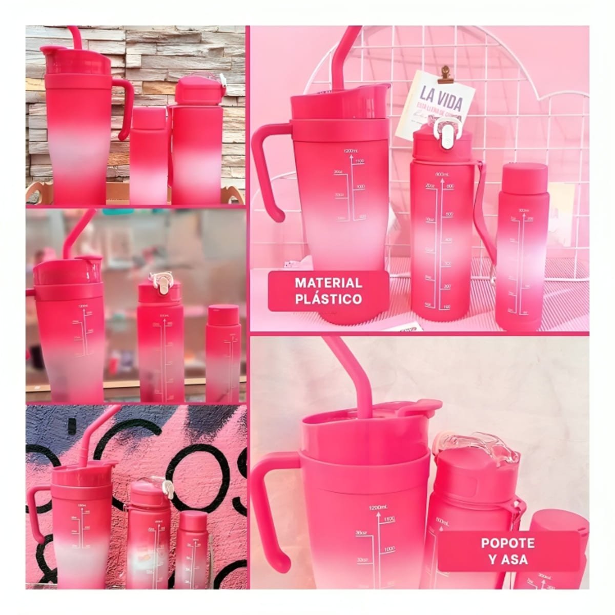 TOMATODO TRIO TRICOLOR FUCSIA Y BLANCO CAPACIDAD TRIO PRACTICO SEGURO Y+PAPEL REGALO - 3