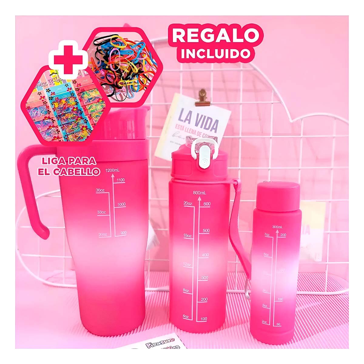 TOMATODO TRIO TRICOLOR FUCSIA Y BLANCO CON STICKER 2D SEGURO PRACTICO Y+LIGAS REGALO - 2