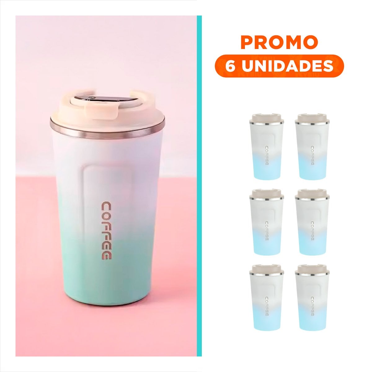 PACK6 SURTIDOR DIGITAL 510ML ROSADO CON BLANCO PERFECTO PARA USO DIARIO Y+REGALO STICKER - 1
