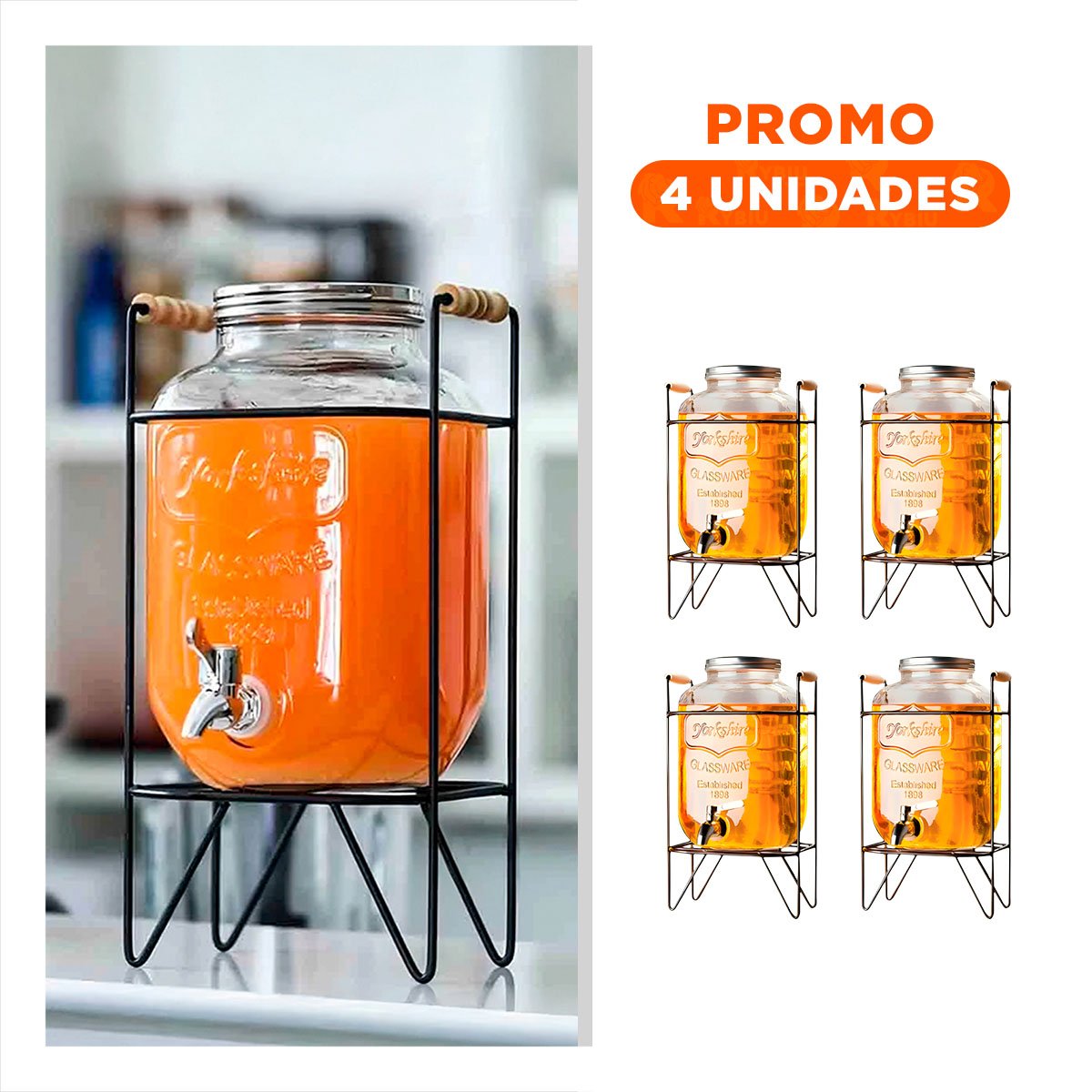 PACK4 RECIPIENTE PARA LÍQUIDO 8L CON BASE METÁLICA DURADERA IDEAL REUNIONES EN CASA - 1