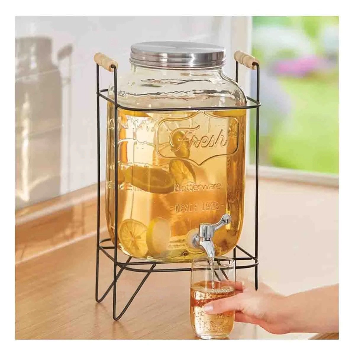 PACK4 RECIPIENTE PARA LÍQUIDO 8L CON BASE METÁLICA DURADERA IDEAL REUNIONES EN CASA - 5