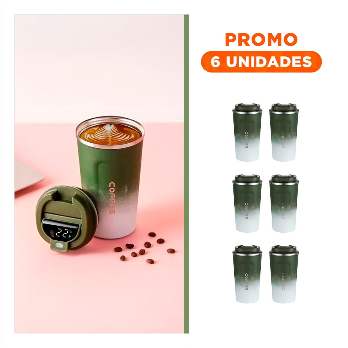 PACK6 RECIPIENTE INTELIGENTE 510ML VERDE CON BLANCO PARA BEBIDAS Y+REGALO STICKER - 1