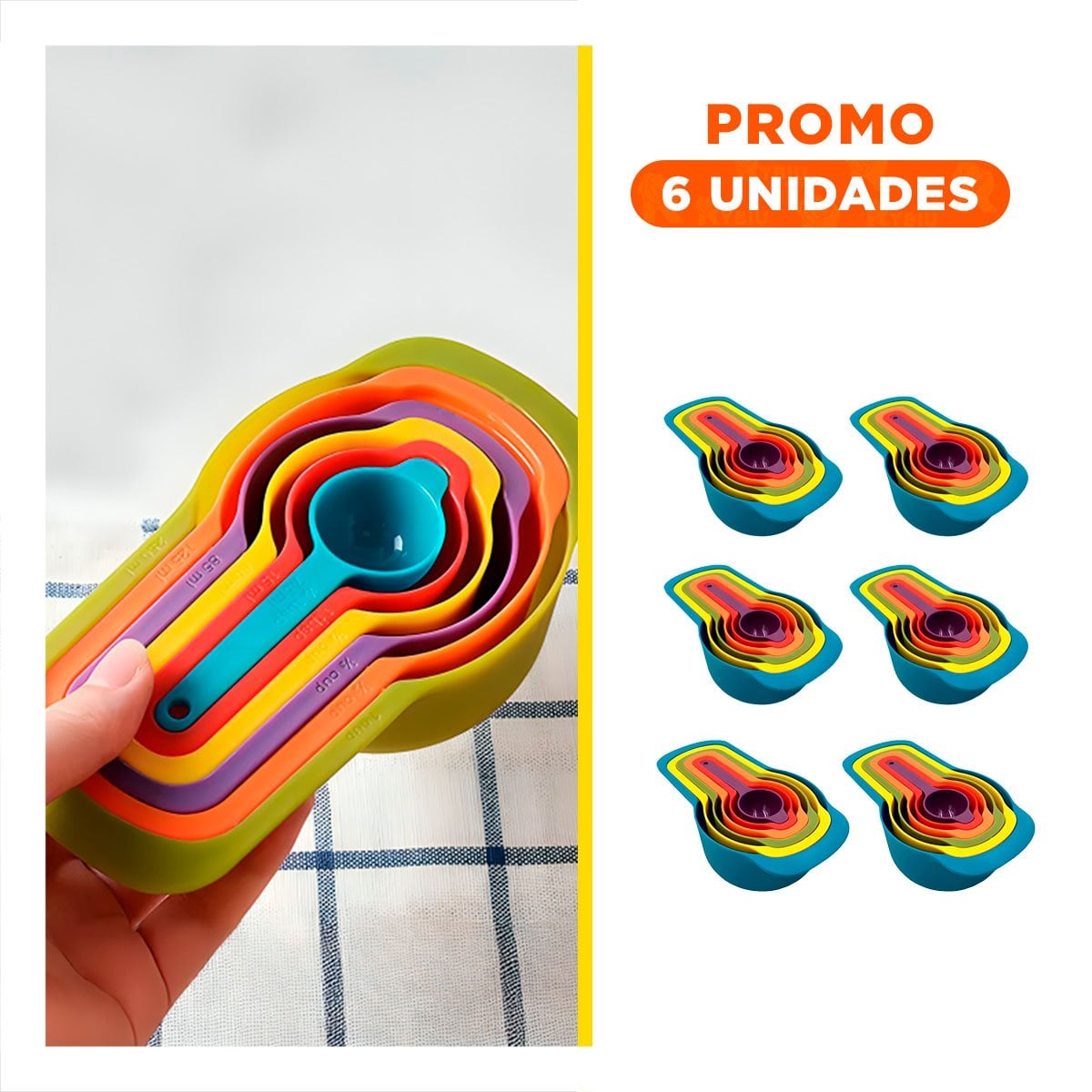 PACK6 UTENSILIO DE 6 TAZAS Y CUCHARAS MEDIDORAS MULTICOLOR FACIL TRANSPORTAR Y+REGALO STICKER - 1