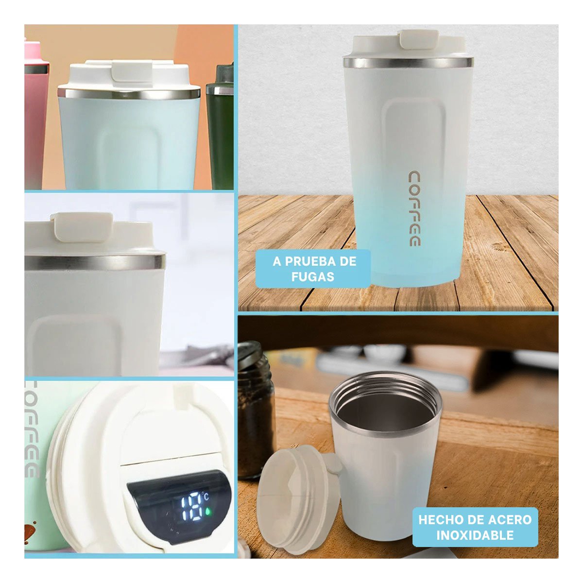 VASO DIGITAL 510ML CELESTE CON BLANCO DISEÑO MODERNO IDEAL PARA OFICINA Y HOGAR Y+PAPEL REGALO - 3
