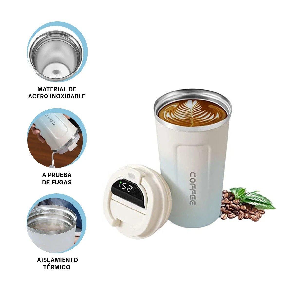 VASO DIGITAL 510ML CELESTE CON BLANCO DISEÑO MODERNO IDEAL PARA OFICINA Y HOGAR Y+PAPEL REGALO - 5