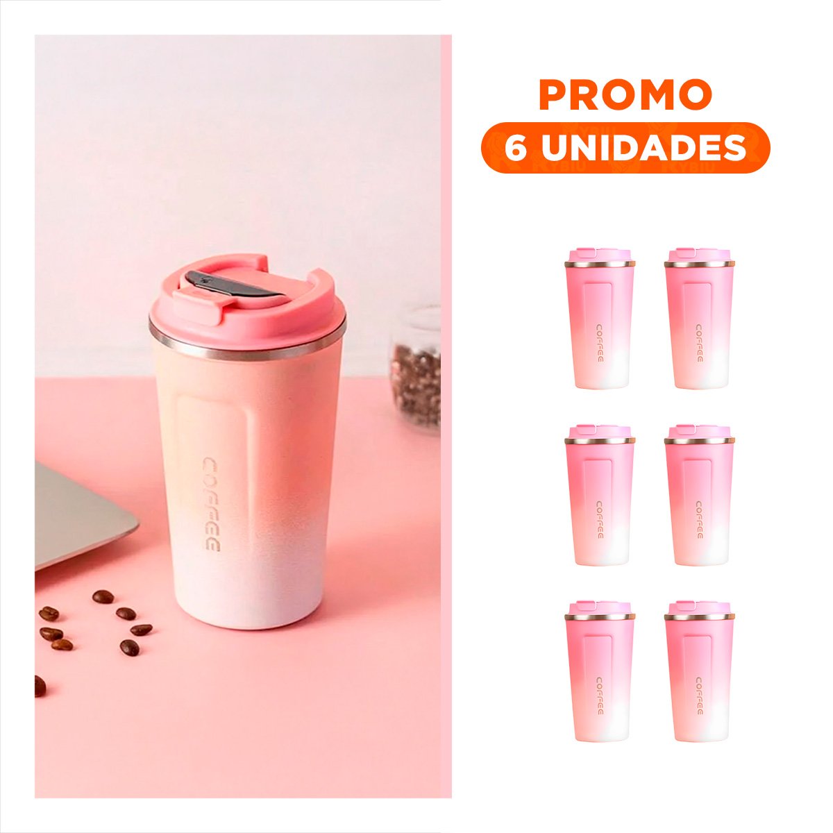 PACK6 SURTIDOR DIGITAL 510ML ROSADO CON BLANCO PERFECTO PARA USO DIARIO Y+REGALO STICKER - 1