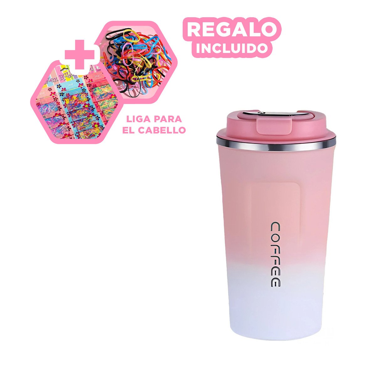 VASO DIGITAL 510ML ROSADO CON BLANCO PERFECTO PARA USO DIARIO Y VIAJES Y+LIGAS REGALO - 2