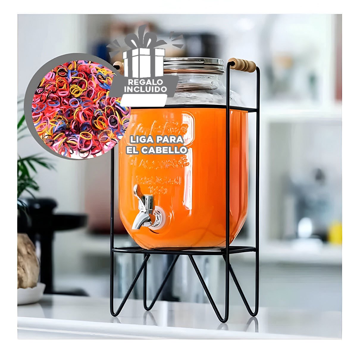 BOTELLA PARA LÍQUIDO 8L CON SOPORTE METÁLICO Y DETALLES TRANSPARENTES Y+LIGAS REGALO - 2