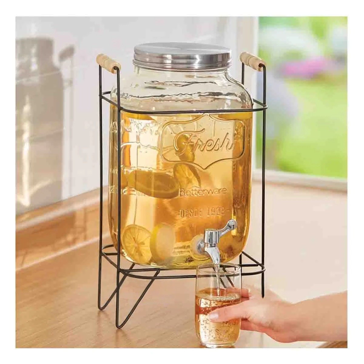 BOTELLA PARA LÍQUIDO 8L CON SOPORTE METÁLICO Y DETALLES TRANSPARENTES Y+LIGAS REGALO - 3
