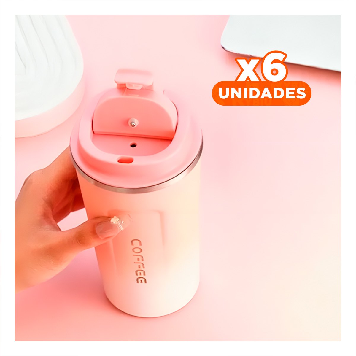 PACK6 SURTIDOR DIGITAL 510ML ROSADO CON BLANCO PORTÁTIL ELEGANTE Y+PAPEL REGALO - 1