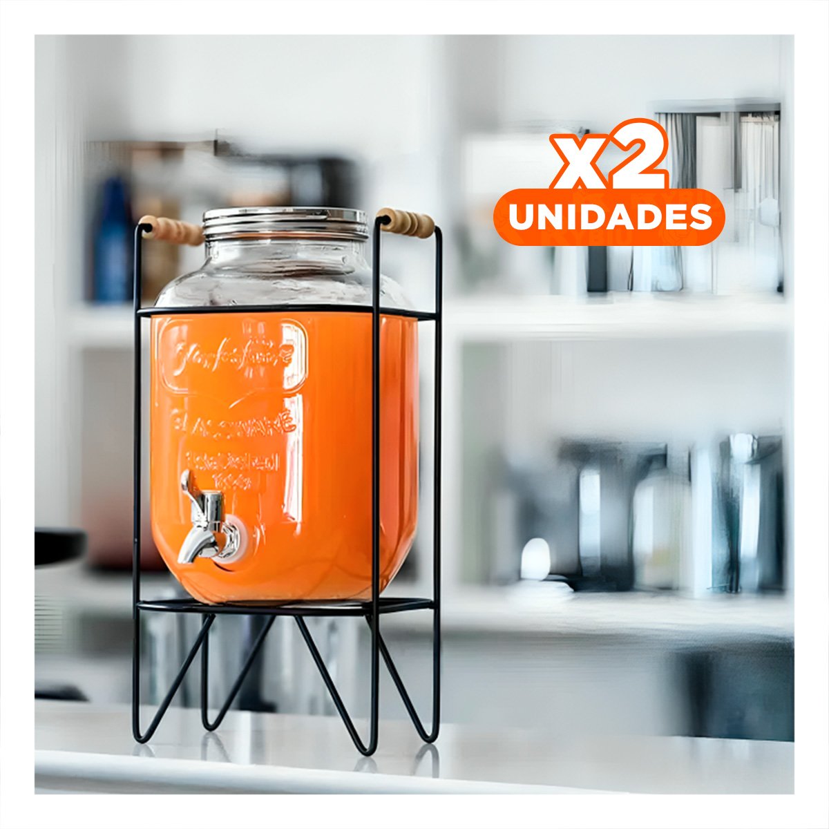 PACK2 RECIPIENTE PARA BEBIDA 8L CON BASE METÁLICA MODERNA Y DETALLES TRANSPARENTES - 1