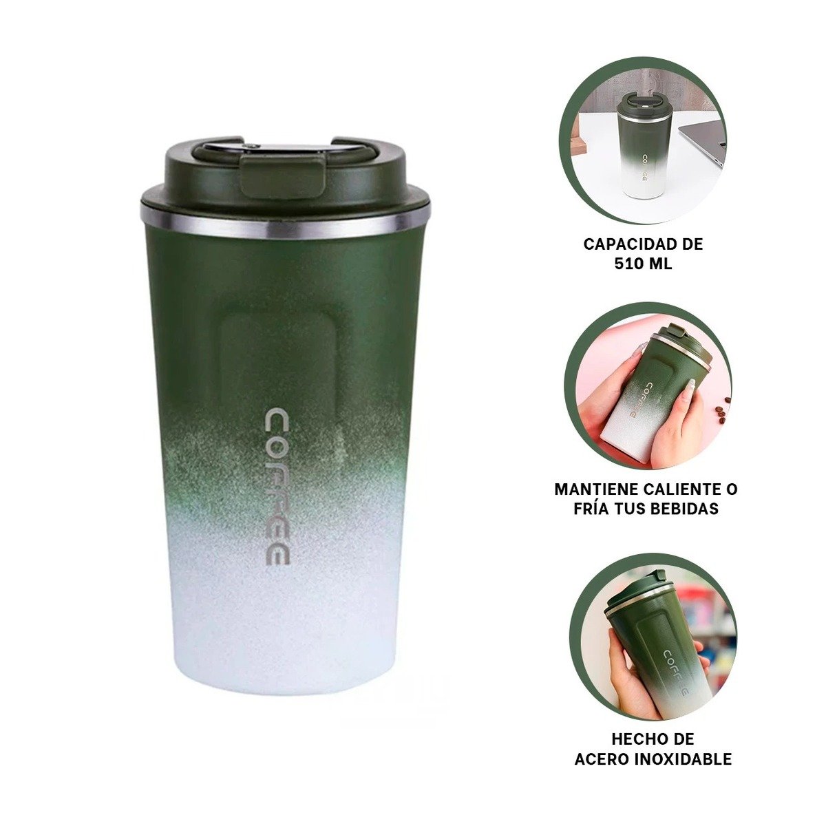 TARRO DIGITAL 510ML VERDE CON BLANCO PORTÁTIL ELEGANTE Y FUNCIONAL PARA OFICINA Y+PAPEL REGALO - 5