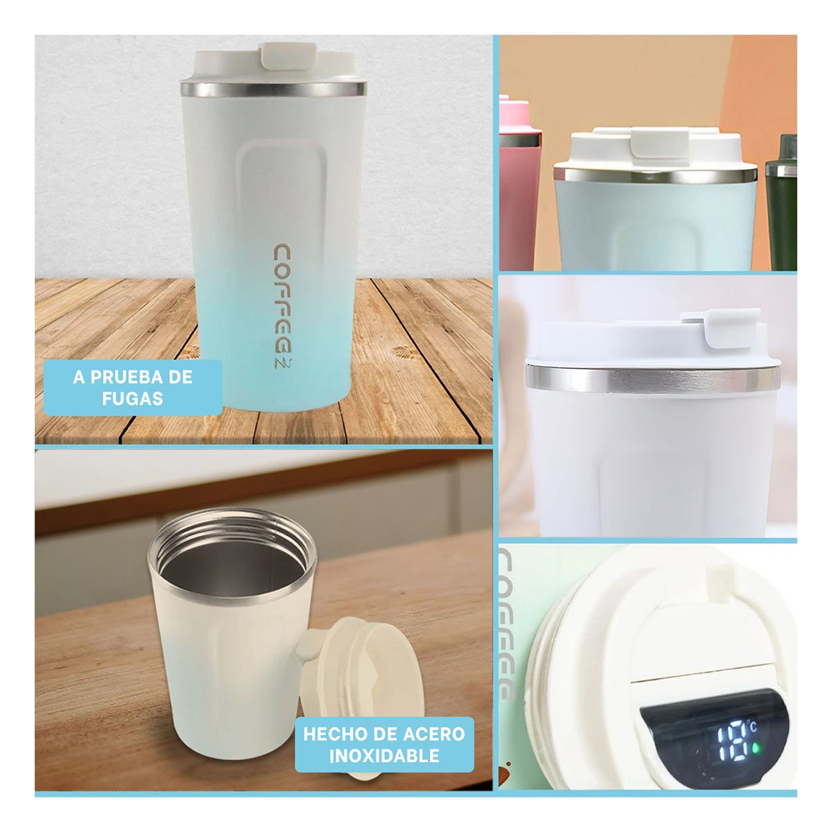 VASO DIGITAL 510ML CELESTE CON BLANCO PERFECTO PARA USO DIARIO Y VIAJES CORTOS Y+LIGAS REGALO - 1