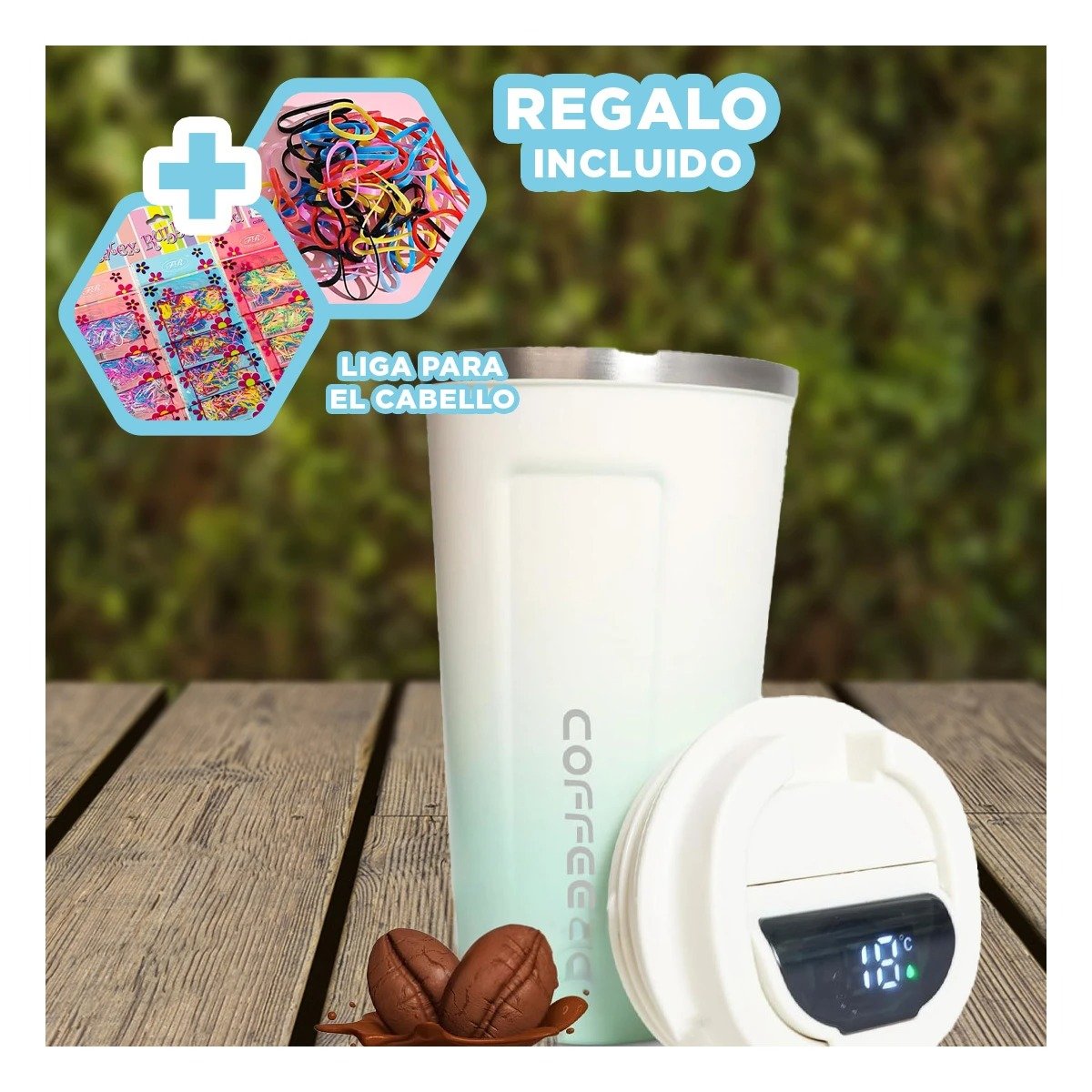 VASO DIGITAL 510ML CELESTE CON BLANCO PERFECTO PARA USO DIARIO Y VIAJES CORTOS Y+LIGAS REGALO - 2