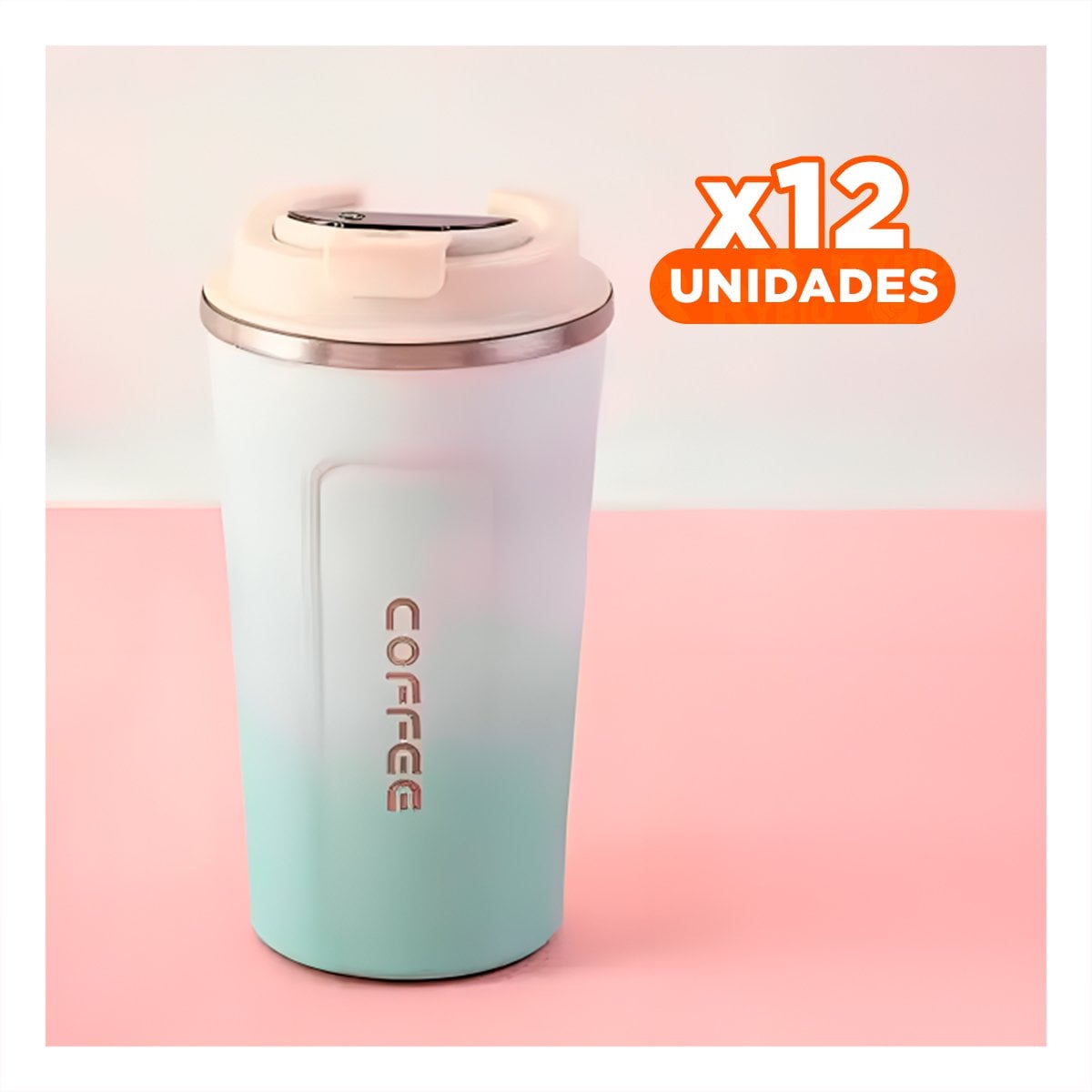 PACK12 DISPOSITIVO DIGITAL 510ML ROSADO CON BLANCO IDEAL PARA CAFÉ DIARIO Y+PAPEL REGALO - 1