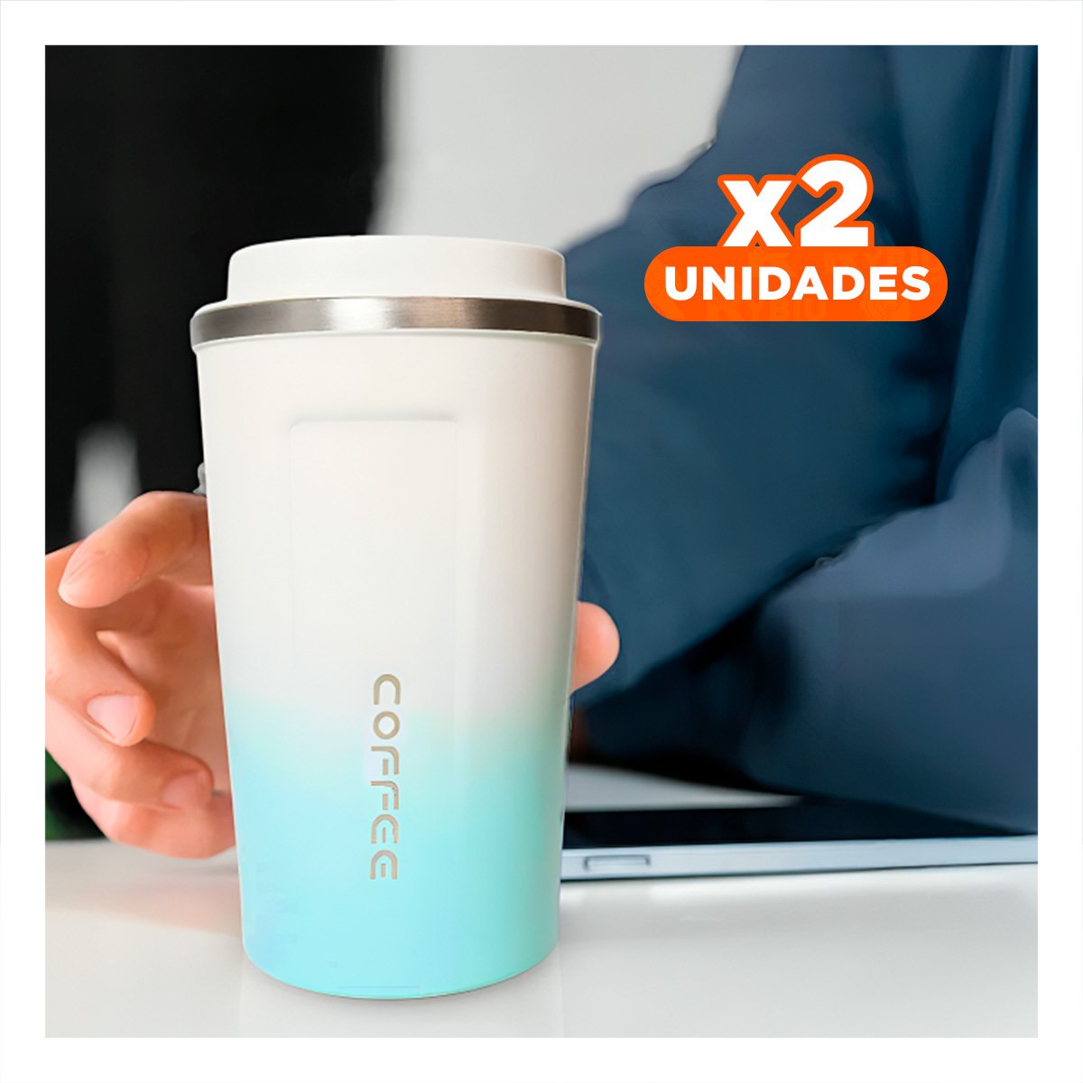 PACK2 RECIPIENTE DIGITAL 510ML ROSADO CON BLANCO IDEAL PARA CAFÉ DIARIO Y+PAPEL REGALO - 1
