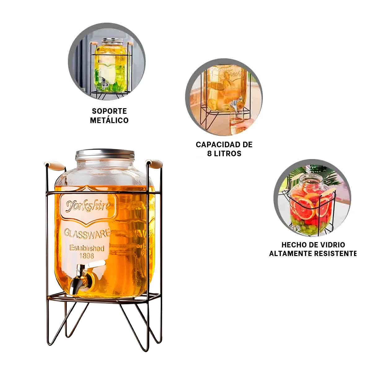 BOTELLA PARA LÍQUIDO 8L CON BASE METÁLICA NEGRA Y TRANSPARENTE ELEGANTE Y+PAPEL REGALO - 5