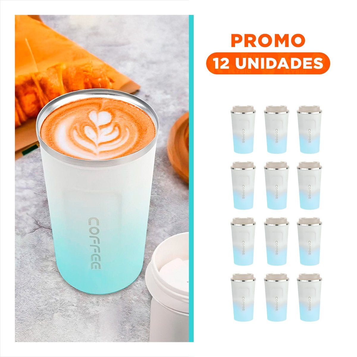 PACK12 SURTIDOR DIGITAL 510ML ROSADO CON BLANCO MANTIENE CAFÉ - 1