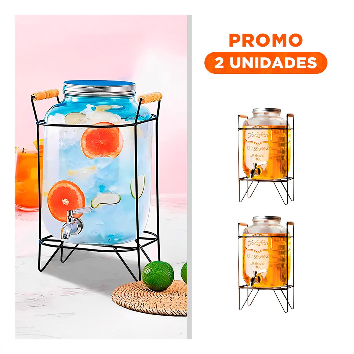 PACK2 RECIPIENTE PARA LÍQUIDO 8L CON ESTRUCTURA METÁLICA REFORZADA Y DETALLES Y+REGALO STICKER - 1