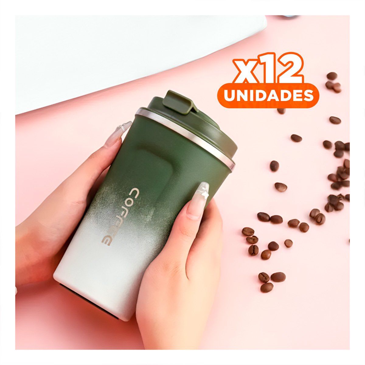 PACK12 JARRA DIGITAL 510ML VERDE CON BLANCO IDEAL PARA MANTENER CAFÉ Y TÉ Y+PAPEL REGALO - 1