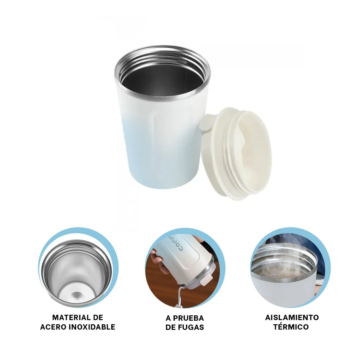 VASO DIGITAL 510ML CELESTE CON BLANCO MANTIENE BEBIDAS CALIENTES Y FRÍAS SIEMPRE Y+POST IT - 5